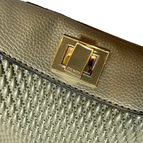 Steve Madden Turn-Lock Quilted Olive Green Shoulder Bag - Picture 7 of 9